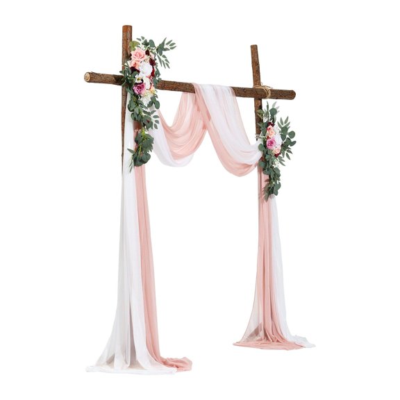 Artificial Wedding Arch Flowers Kit (Pack of 4) with 21Ft Draping Fabric, Romantic Arch Flowers for Wedding Ceremony and Reception Backdrop Decoration, Blush Pink & Ivory, Handmade Silk Blooms