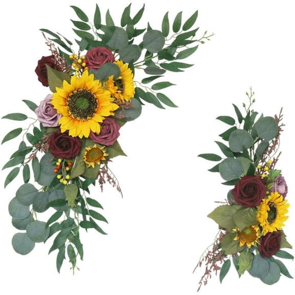 Artificial Wedding Arch Flowers Kit, Sunflowers Rustic 2pcs Flower Garland for Lintel, Wall, Door Party Reception Decoration