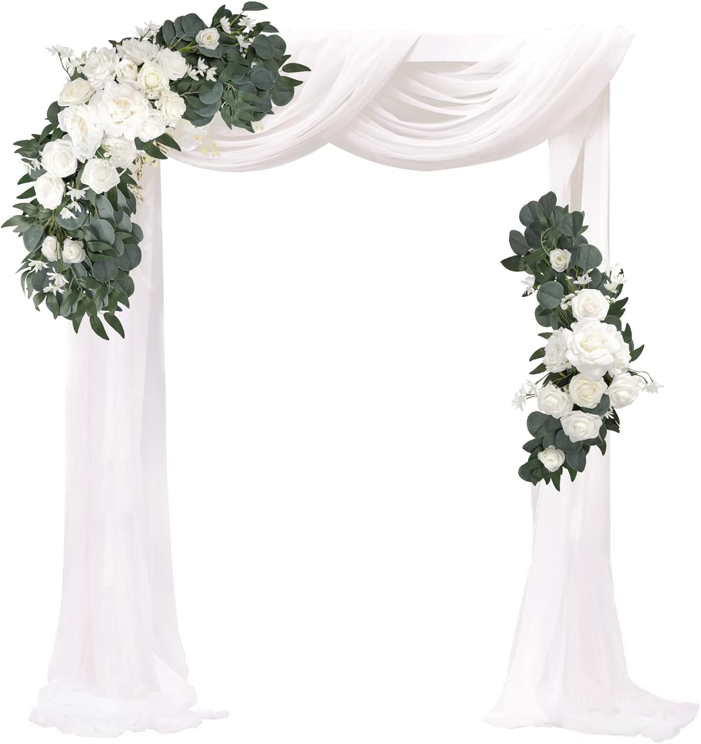 Artificial Wedding Arch Flowers Kit Wedding Arch Decor White Rose Flower Swag Arrangements for Wedding Reception Backdrop Table Decorations Welcome Sign (Pack of 3)