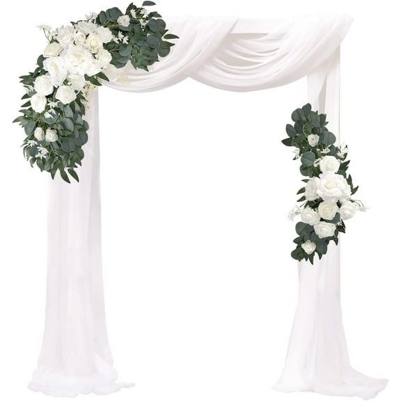 Artificial Wedding Arch Flowers Kit Wedding Arch Decor White Rose Flower Swag Arrangements for Wedding Reception Backdrop Table Decorations Welcome Sign (Pack of 3)
