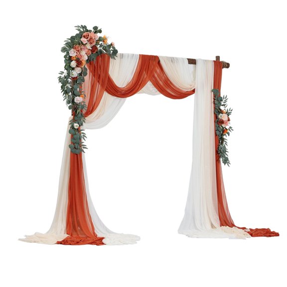 Artificial Wedding Arch Flowers Kit with 33Ft Fabric - Pack of 5, Orange Backdrop Decor for Ceremony & Reception