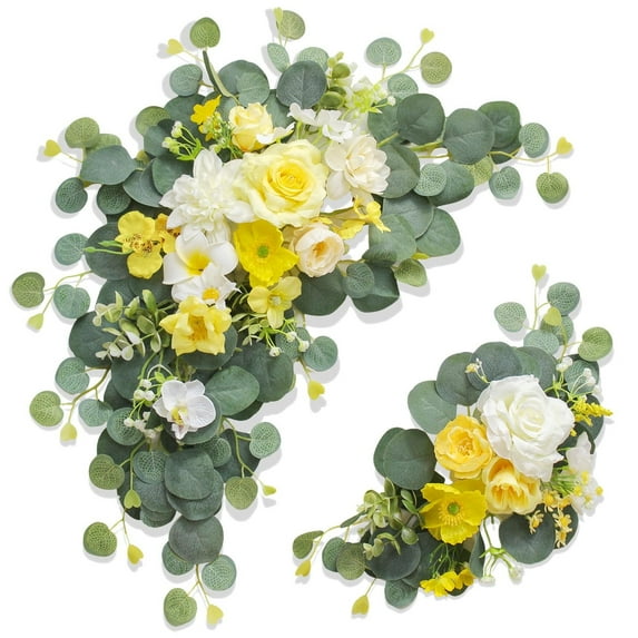 Artificial Wedding Arch Flowers Set of 2, Faux Floral Swags for Wedding Welcome Sign, Ceremony Arch, Reception & Backdrop Decoration, I, Artificial Plants and Flowers