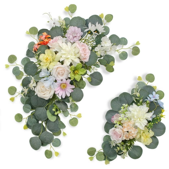 Artificial Wedding Arch Flowers Set of 2 Silk Fake Floral Arrangements for Wedding Ceremony Arch Decor Welcome Sign Decoration Banquet Reception Party Background Decorations Aisle Chair Décor