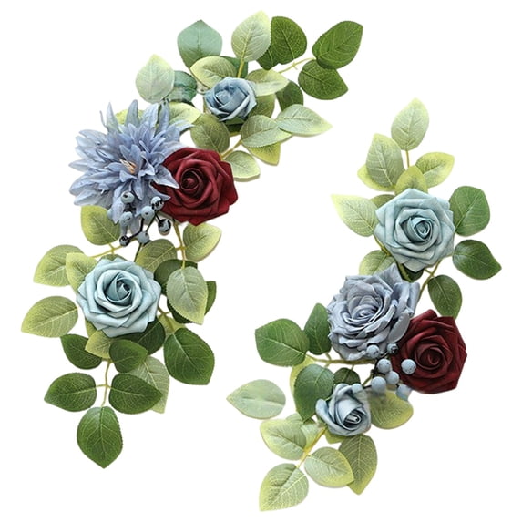 Artificial Wedding Arch Flowers for Wedding Sign, Set of 2 for Wedding Welcome Ceremony Sign, Faux Floral Swags, Wedding, Banquet and Reception Backdrop Floral Decoration, 19.6" & 15.7"