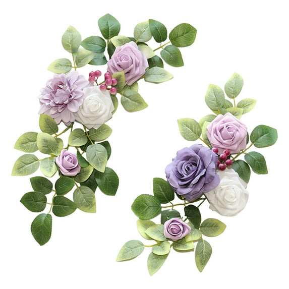 Artificial Wedding Arch Flowers for Wedding Sign, Set of 2 for Wedding Welcome Ceremony Sign, Faux Floral Swags, Wedding, Banquet and Reception Backdrop Floral Decoration, 19.6" & 15.7"