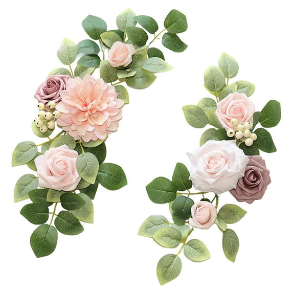 Artificial Wedding Arch Flowers for Wedding Sign, Set of 2 for Wedding Welcome Ceremony Sign, Faux Floral Swags, Wedding, Banquet and Reception Backdrop Floral Decoration, 19.6" & 15.7"