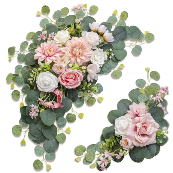 Artificial Wedding Arch Flowers for Wedding Sign Set of 2 for Welcome Ceremony Sign Faux Floral Swags, Banquet and Reception Backdrop Floral Decoration