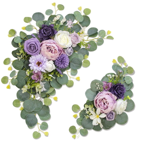 Artificial Wedding Arch Flowers for Wedding Sign Set of 2 for Welcome Ceremony Sign Faux Floral Swags, Banquet and Reception Backdrop Floral Decoration