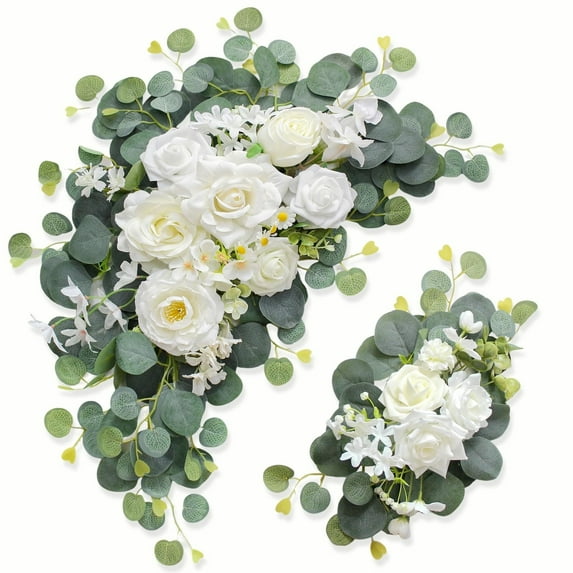 Artificial Wedding Arch Flowers for Wedding Sign, Welcome Sign, Banquet And Reception Decoration, Lifelike Floral Swags for Ceremony And Event Decor, 1 Set of Chair Back , 1 Set of Chair Back Flowers