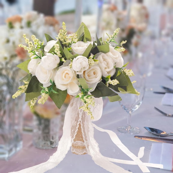 Artificial Wedding Bouquets Bride Holding ,Bride for Anniversary Ceremony Wedding Decorations White