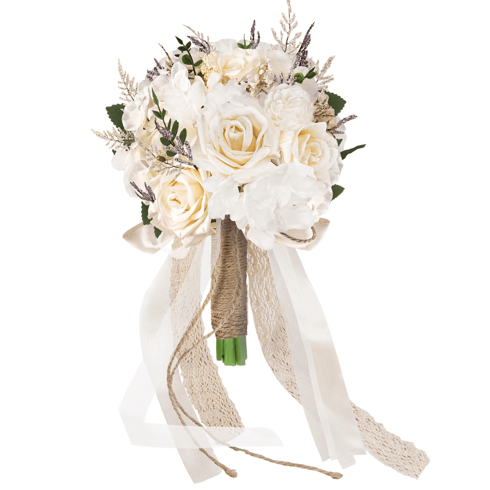 Artificial Wedding Bouquets, Champagne White Roses Flower Bouquet for Bride, Bridesmaid, 13.8 in / 35 cm for Wedding and Photography