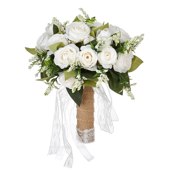 Youersen Artificial Wedding Bouquets for Brides and Bridesmaids, 7.5 inches, White