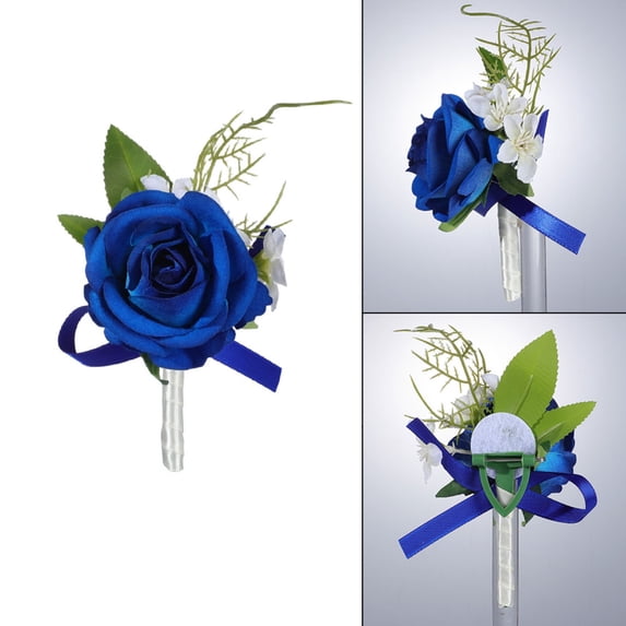 Artificial Wedding Boutonniere Royal Blue Fabric Rose for Groom Groomsmen Prom Party Formal Event Decoration