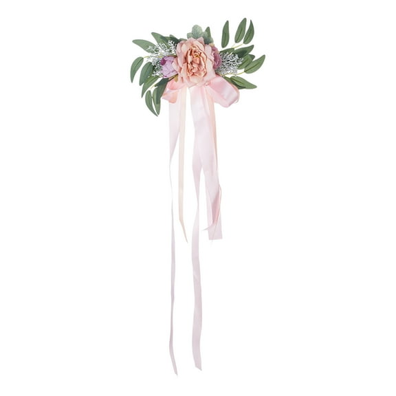 Artificial Wedding Chair Back Flowers, Wedding Aisle Chair Decoration Flower with Ribbon, Church Chair Bench Pew Flowers
