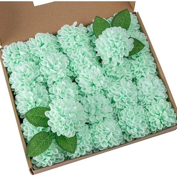 Artificial Wedding Dahlia Flowers Fake Foam Roses with Stem for Wedding Bouquets Centerpieces Arrangements Decoration(Mint Green)