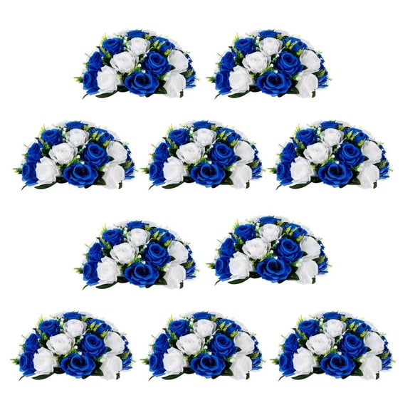 Artificial Wedding Flower Balls for Centerpieces 10Pcs 14.2" Large Royal Blue & White Roses Fake Floral Arrangment Centerpiece for Tables