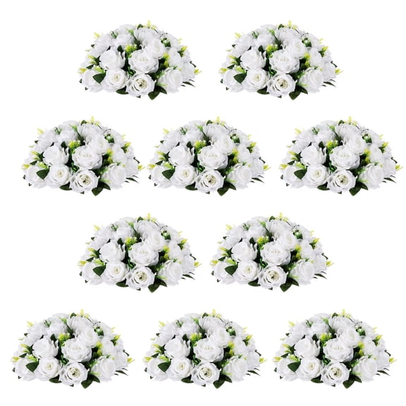 Glasseam 14.2" Artificial Silk White Roses Wedding Bouquet (10 Count)