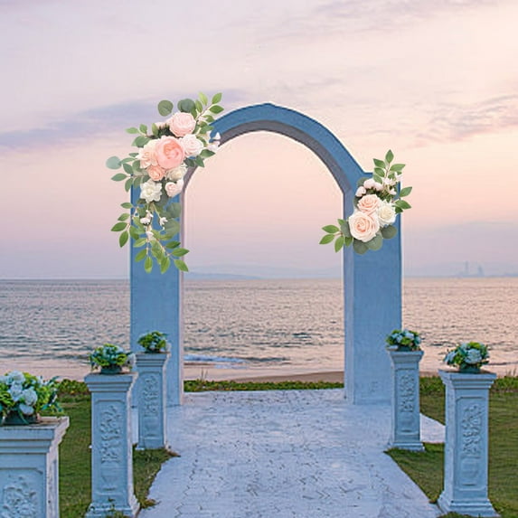 Artificial Wedding Flower Swag Decor | 2-Piece Silk Rose & Sunflower Arch Arrangement | 20x10 inch Welcome Sign Lintel Flowers with Clips & Ties for Parties