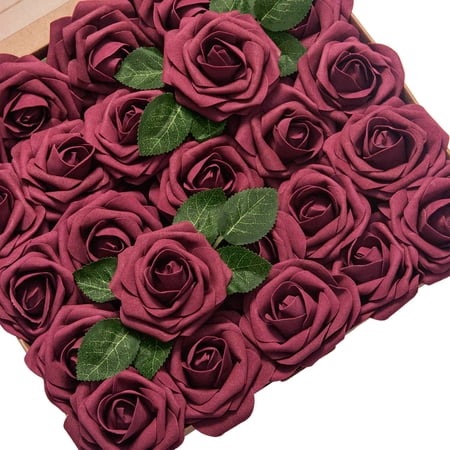 Artificial Wedding Flowers 25 pcs Fake Roses w/Stem for DIY Wedding Decor Centerpieces Arrangements Bouquets