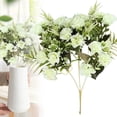 thumbnail image 1 of Artificial White Carnation Bouquet, Fake Silk Flowers with Green Leaves for Home Wedding Decor, 1 of 9