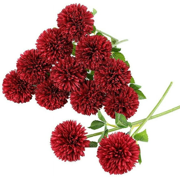 Artificial White Chrysanthemum Ball Flowers for Bride Single Stem Plastic 12pcs Mums Silk Flowers for Wedding Bouquets Centerpieces Arrangements Party Home DIY Decor