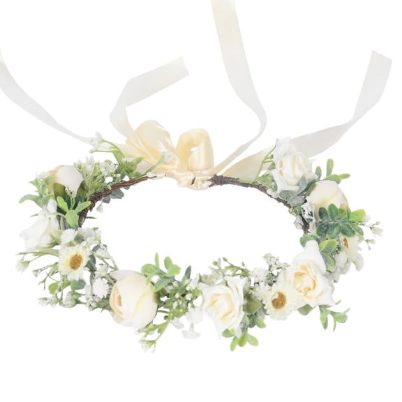 Artificial White Flowers, Flower Party Decorations, 9.4 in Inner Diameter, Flowers for Decoration, Fake Eucalyptus, Wedding Flowers, Adjustable Pet Neckwear, 1 Pc