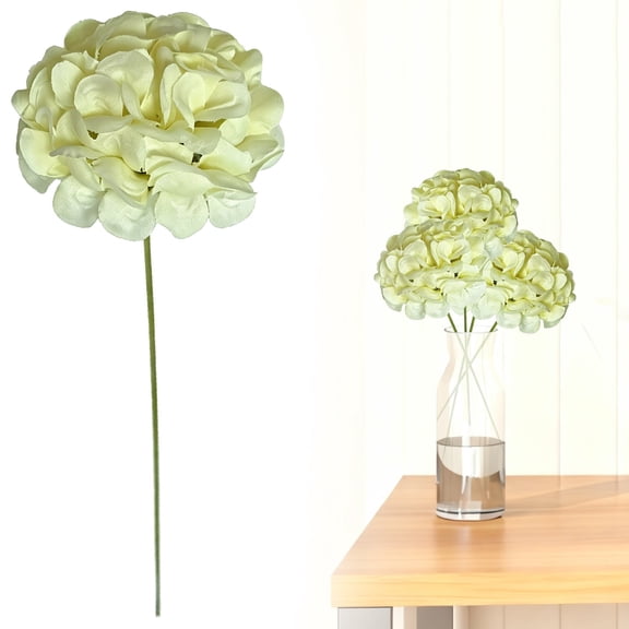 Artificial White Hydrangea Stem, 1 Piece of White Faux Hydrangea Flower with Long Thin Stem, Realistic Round Bloom for Patriotic Floral Arrangements and Neutral Home Decor