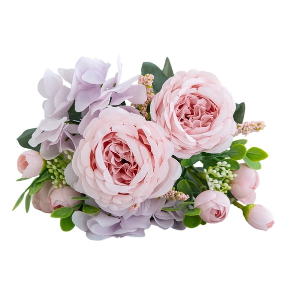 Artificial White Peony And Hydrangea Bouquet 11.8 Inch Lifelike Fake Flower Arrangement With Greenery For Wedding Table Centerpiece Home Office Decor