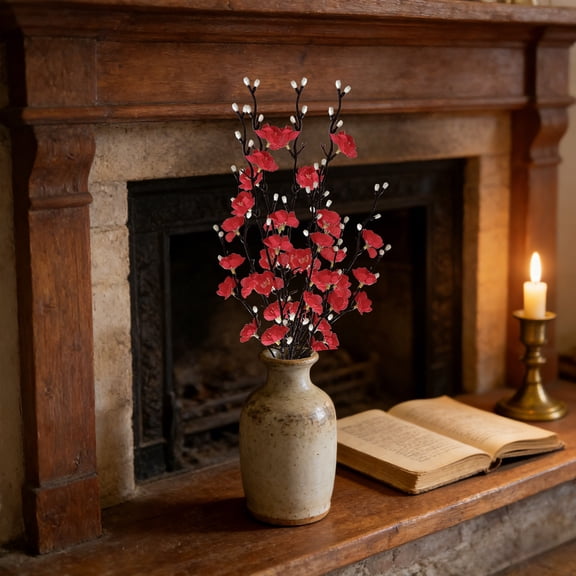 Artificial White Plum Blossom Stem 21.25Inch Faux Plum Flower With Classic lyrical Meaning For Vase Home Decor