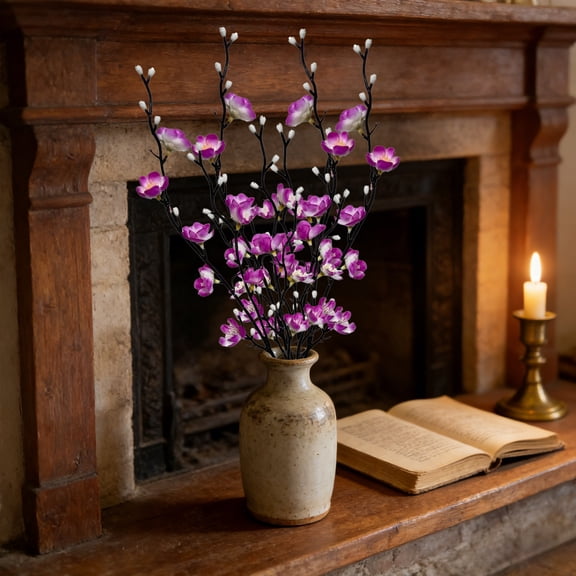 Artificial White Plum Blossom Stem 21.25Inch Faux Plum Flower With Classic lyrical Meaning For Vase Home Decor