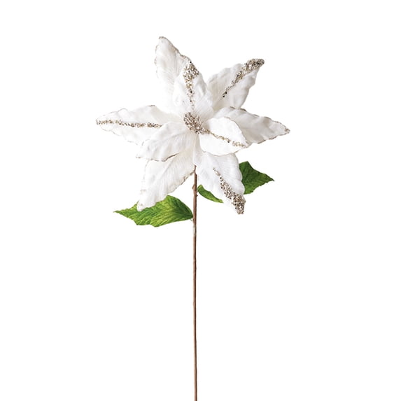 Artificial White Poinsettia Flower | 20 Inches Tall with 1 Velvet Poinsettia Heads | Stunning Christmas Decorations for Home and Holiday Display