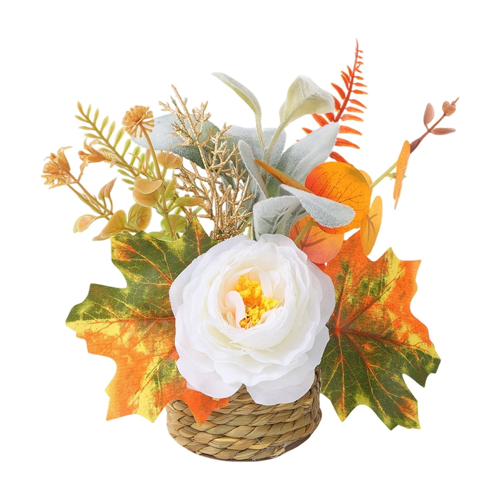 Artificial White Rose Fall Centerpiece Arrangement, Autumn Floral ...