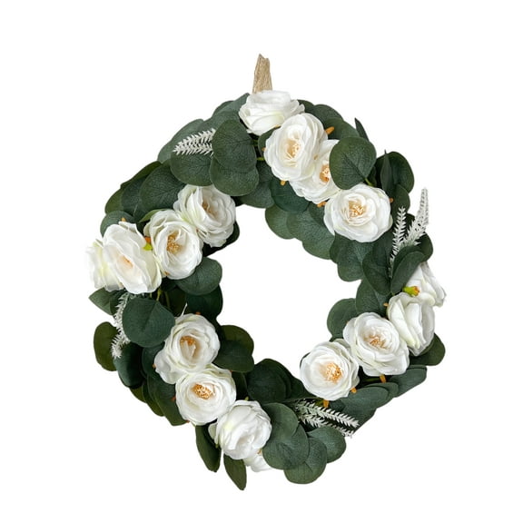 Artificial White Rose and Eucalyptus Wreath