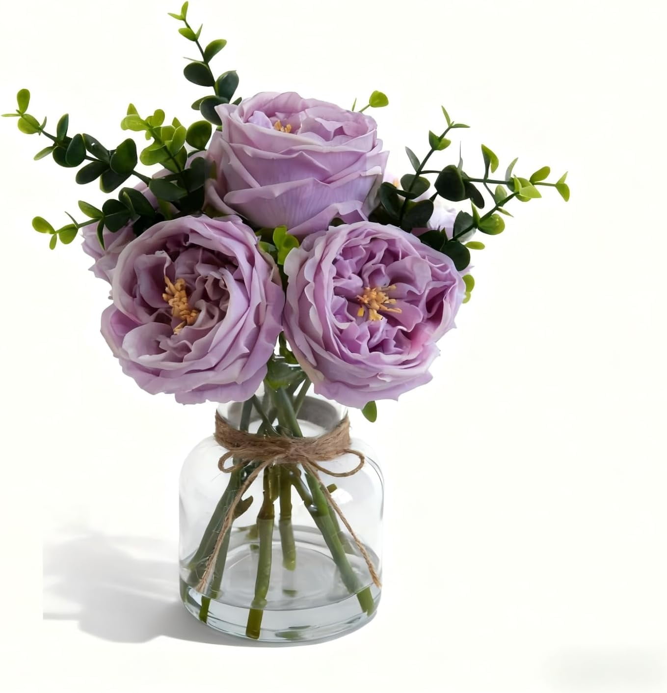 Artificial White Roses in Vase, Lifelike Faux Flowers Arrangement with Artificial Water, 13×10 Fake Flowers in Vase for Dining Table Centerpiece, Home & Restaurant Decor