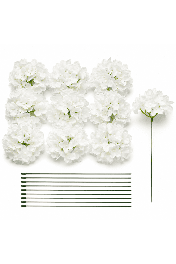 Artificial White Silk Hydrangea Flowers Heads with Stems 10 Pack - Home Wedding Family Party Decoration Indoor Outdoor