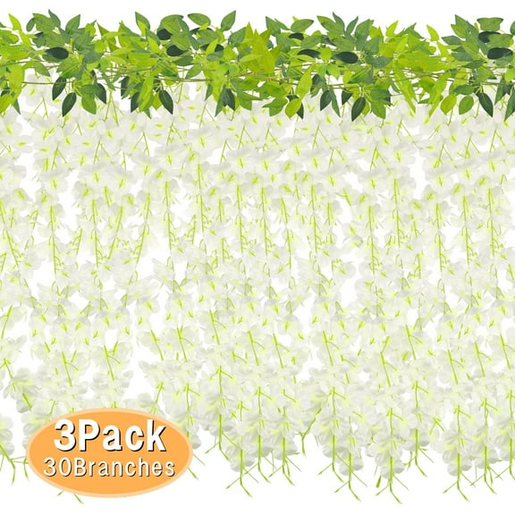 Artificial White Wisteria Flowers Garland 6FT 30 Branches Wisteria Hanging Flowers for Wedding Arch Party Garden Home Decor 3Pack