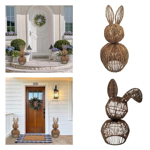 Artificial Wicker Easter Bunny Decor for Table Centerpieces, Large Rattan Easter Bunny Decorations, Easter Natural Bunny Decor for Spring Farmhouse Home Tabletop Decoration