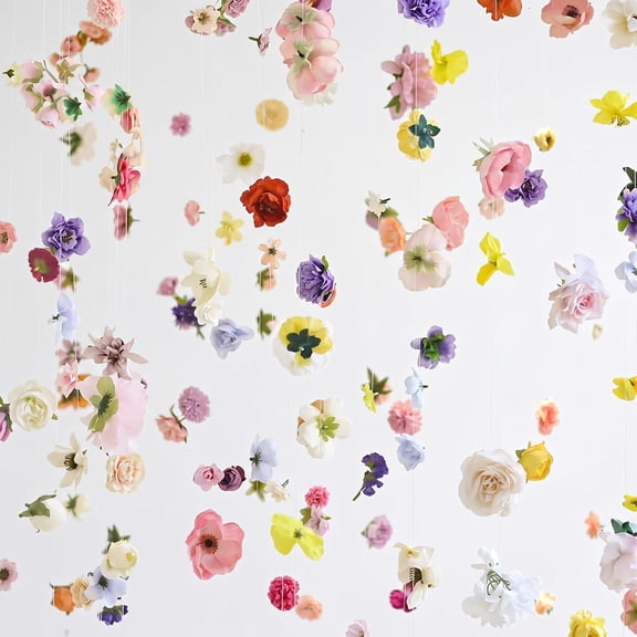 Artificial Wildflowers, 50 Pcs Random Mix, Includes 164ft Fishing Line for Hanging, Fake Flower Garland for Bridal Shower, Wedding Arch Backdrop, Colorful Floating Vines for Mothers Day Decorations
