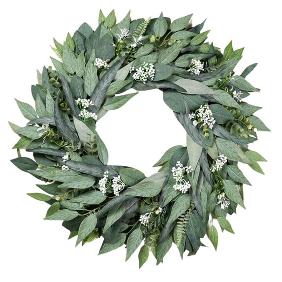 Artificial Willow and Eucalyptus Greenery Wreath, 60cm 23.6 in, Lifelike Faux Silk Leaf Decor, All-Season Front Door Hanging for Modern Farmhouse Home