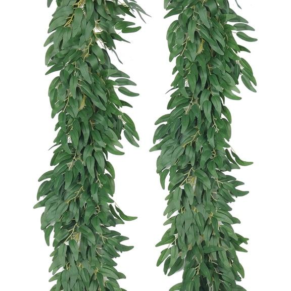 Artificial Willow Leaves Vine Twigs 2Pcs 6Ft Fake Hanging Plant Silk Willows Leaf Ivy Garland Faux Italian Ruscus Greenery Indoor Outdoor Wedding Arch Jungle Beach Birthday Party Garden Decor