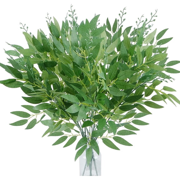 Artificial Willow Plant Leaves with Seeds 6 Pcs Italian Greenery Stems Fake Greenery Willow String for Flower Arrangement Indoor Outdoor Party Home Wedding Wreath Decor, 22 in,Green,Topboutique