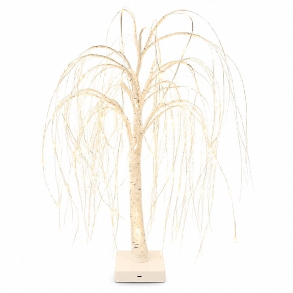 Artificial Willow Tree Lights with 96 Warm White Fiber Optic LED,23.6 Inch White Tabletop Tree with Flexible Branch for Home Bedroom Shelf Christmas Wedding Party Indoor Aesthetic Decor