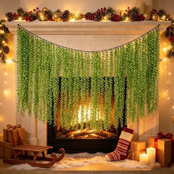 Artificial Willow Vine Curtain Garland,75" W × 35.43" L,Faux Trailing Willow Leaves Wall Hanging Curtain,Fake Plants Greenery Backdrop for Arch Staging and Home Patio Accents,1Pc