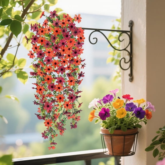 Artificial Wine Red & Sunset Red Orchid Hanging Flower, Faux Floral Decor for Wedding Garden