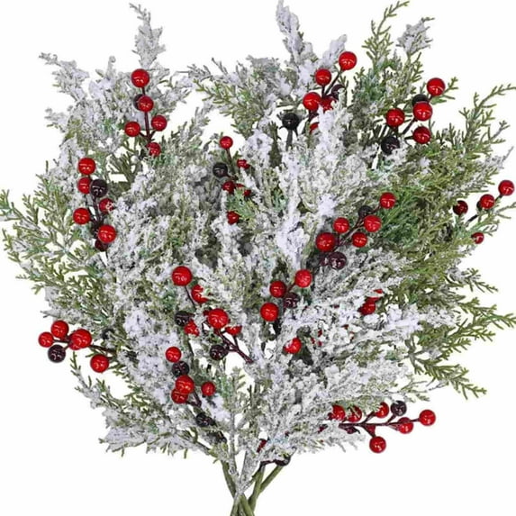 Artificial Winter Greenery Floral Stem, Pine Branch Arrangement, 1 Count, 19.3 Inch , White Holiday Centerpiece, Indoor Outdoor Decor