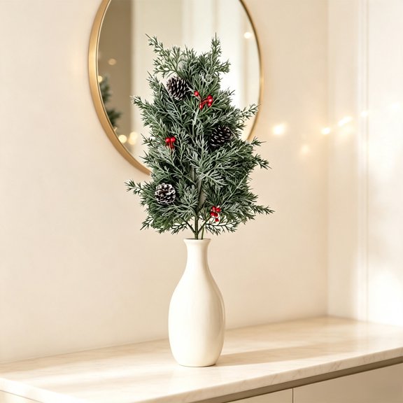 Artificial Winter Pine Branches with Fir Cones and Cedar Leaves, Realistic Christmas Greenery for DIY Bouquets, Wreaths, Garlands, Centerpieces, Mantels, and Holiday Decor, Green3