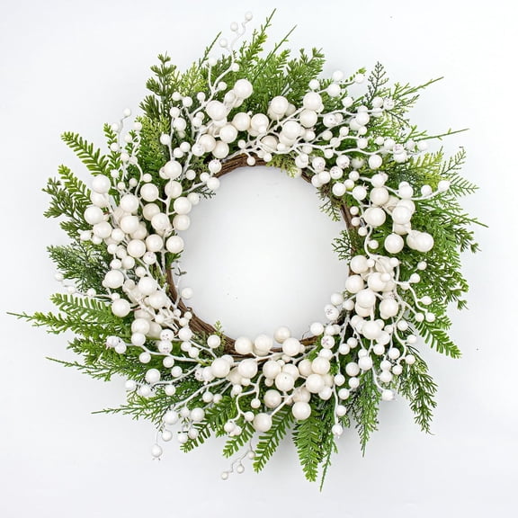 Artificial Winter Wreath 20 Inch White Berry Wreath Winter Wreaths for Front Door with Holly Berries for Xmas Winter Holidays
