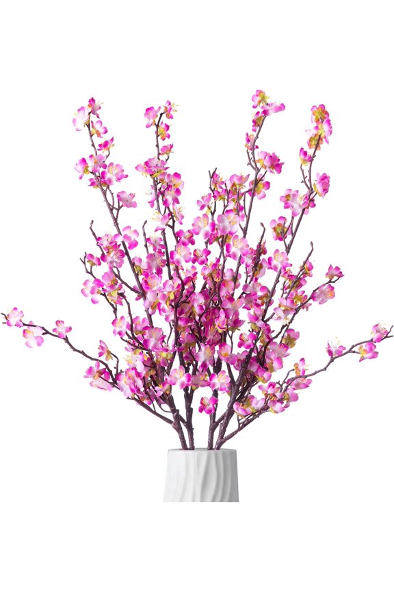 Artificial Wintersweet Flower Bouquet 27 inches, Multiple Flower Branches Colorful,Spring Decorate for Wedding Home Table Daily Holiday Activities,Set of 4 Bouquets,Vase Not Included(Dark pink)