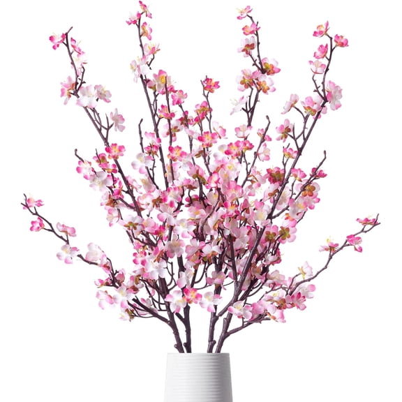 Artificial Wintersweet Flower Bouquet 27 inches, Multiple Flower Branches Colorful,Spring Decorate for Wedding Home Table Daily Holiday Activities,Set of 4 Bouquets,Vase Not Included(Dark pink)