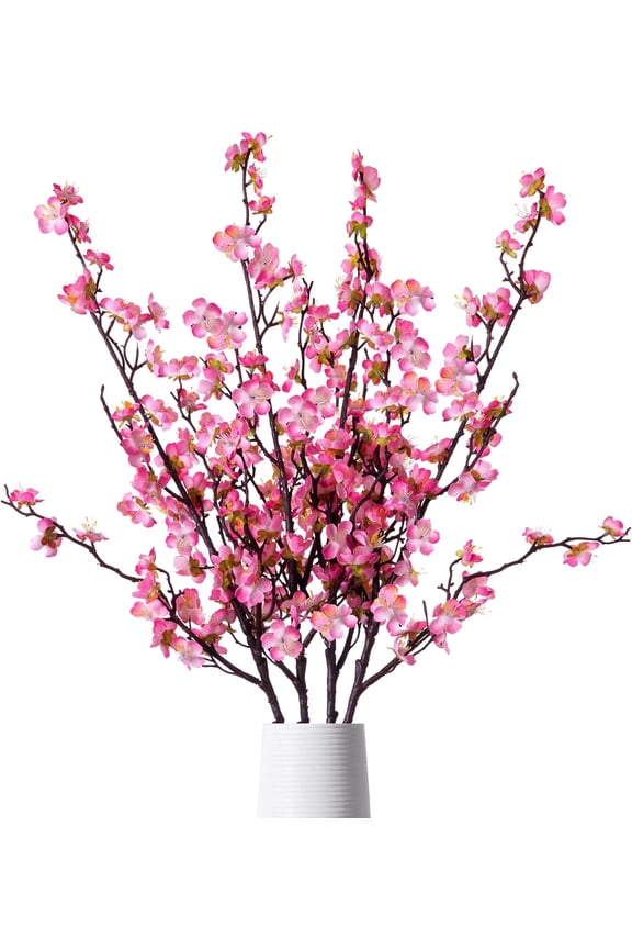 Artificial Wintersweet Flower Bouquet 27 inches, Multiple Flower Branches Colorful,Spring Decorate for Wedding Home Table Daily Holiday Activities,Set of 4 Bouquets,Vase Not Included(Dark pink)